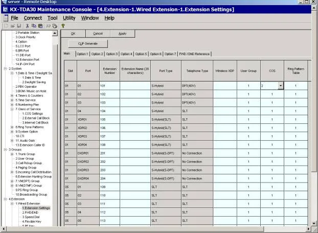Установка COS для телефона, подключенного к KX-TDA30 через Maintenance Console